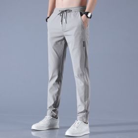 Summer Ice Silk Pants Men's Thin Business Casual Pants Stretch Breathable Straight-leg Tracksuit Pants (Option: LightGray-S)