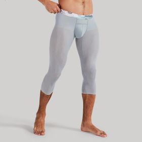 Seamless Men Tight Ice Silk Thin Leggings (Option: Light Blue Cropped Pants-M)