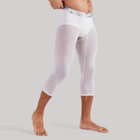 Seamless Men Tight Ice Silk Thin Leggings (Option: White Cropped Pants-M)