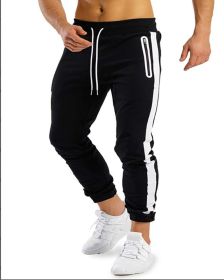 Men's Trendy Latest Running Fitness Side Contrast Color Velcro Sports Trousers (Option: Black-M)