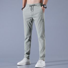 Summer Ice Silk Pants Men's Thin Business Casual Pants Stretch Breathable Straight-leg Tracksuit Pants (Option: LightGreen-S)