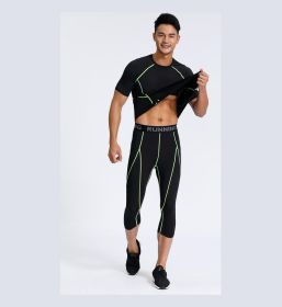 Cropped Tights Men's Milk Silk Quick-drying Breathable (Option: Black Green Line-S)