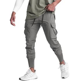 Muscle Men's Exercise Casual Pants Fitness Thin (Option: Gray Four Sided Bullet-M)