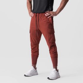 Muscle Men's Exercise Casual Pants Fitness Thin (Option: Brick Red Four Sided Bullet-M)