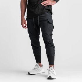 Muscle Men's Exercise Casual Pants Fitness Thin (Option: Black Four Sided Bullet-S)