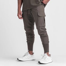 Muscle Men's Exercise Casual Pants Fitness Thin (Option: Brown Four Sided Bullet-S)