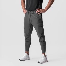 Muscle Men's Exercise Casual Pants Fitness Thin (Option: Black Gray Four Sided Bullet-M)