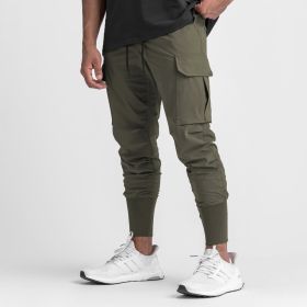 Muscle Men's Exercise Casual Pants Fitness Thin (Option: Army Green Four Sided Bullet-M)