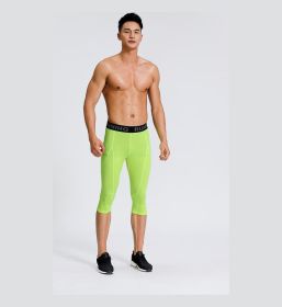 Cropped Tights Men's Milk Silk Quick-drying Breathable (Option: Fluorescent Green-S)