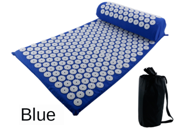 Yoga Massage Mat Acupressure Relieve Stress Back Cushion Massage Yoga Mat Back Pain Relief Needle Pad With Pillow (Ships From: China, Color: Blue)