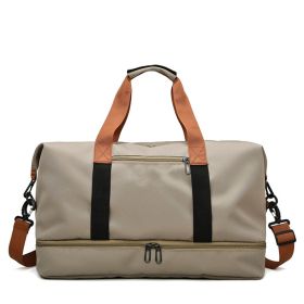 Foldable Waterproof Gym Bag Carry Duffel Bag for Sports and Travel (Color: Khaki)