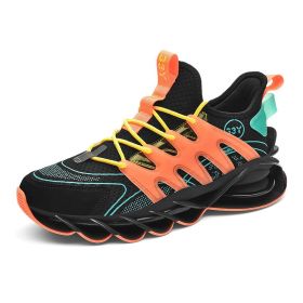 Men Mesh Casual Shoes Running Basketball Soft Sole Sneakers Splicing Hot Sale Gym Comfortable Summer Leisure Breathable Footwear (Color: black orange, size: 44)