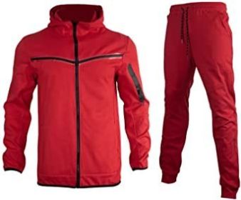 Mens 2 Piece Tracksuit Full Zip Up Hoodies Outfits Sweatsuit Athletic Suits Sports Jogging Track Suits for Men Set (Color: Red, size: M)