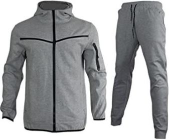 Mens 2 Piece Tracksuit Full Zip Up Hoodies Outfits Sweatsuit Athletic Suits Sports Jogging Track Suits for Men Set (Color: grey, size: XL)