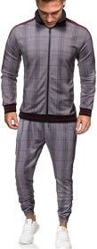 Men's 2 Pieces Tracksuits Jacket and Pants Casual Full Zip Running Jogging Athletic Plaid Sports Sweatsuits (Color: Dark Grey, size: L)