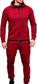 Men's 2 Pieces Tracksuits Running Jogging Athletic Casual Outfits Suit Solid Full Zip Sports Hooded Pants Sweatsuits (Color: Red, size: XL)