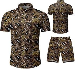 Men's 2 Piece Tracksuit Shirt Flower Casual Button Down Short Sleeve Shirts and Pants Suit (Color: 003, size: XXL)