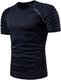 Men's Casual Shirt Short Sleeve Crewneck T Shirt Athletic Running Sport Gym Mens T Shirts (Color: NAVY, size: M)