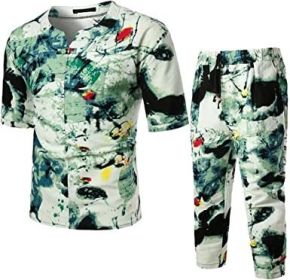 Floral Tracksuits for Men Casual Button Down Short Sleeve Hawaiian Shirts and Shorts Suits (Color: Green2, size: S)