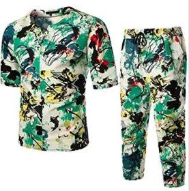 Floral Tracksuits for Men Casual Button Down Short Sleeve Hawaiian Shirts and Shorts Suits (Color: green1, size: M)