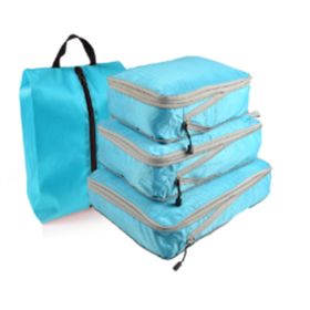 Packing Cubes for Travel, 4 Pcs Travel Cubes Storage Set with Shoe Bag Suitcase Organizer Lightweight Luggage for Travel Accessories (Color: Blue, size: S)