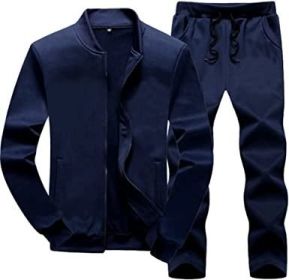 Men's Sports and Leisure Two-pieces Suits Loose Outfits Round Neckline Sweaters and Pants Sets (Color: NAVY-4XL)