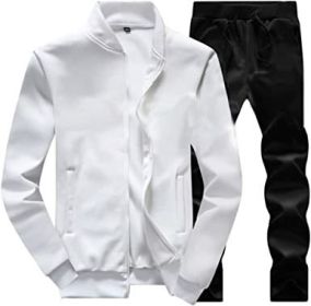 Men's Sports and Leisure Two-pieces Suits Loose Outfits Round Neckline Sweaters and Pants Sets (Color: WHITE-3XL)