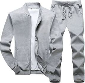 Men's Sports and Leisure Two-pieces Suits Loose Outfits Round Neckline Sweaters and Pants Sets (Color: GRAY-6XL)