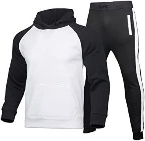 Men's Athletic Sweatshirt Tracksuit Pullover Hoodie Jogging Pants 2 Pieces Set (Color: WHITE-L)