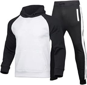 Men's Athletic Sweatshirt Tracksuit Pullover Hoodie Jogging Pants 2 Pieces Set (Color: WHITE-M)