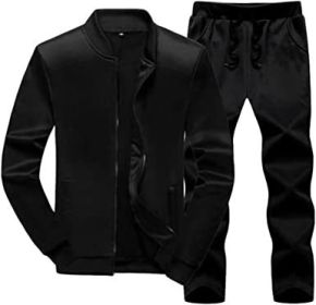 Men's Sports and Leisure Two-pieces Suits Loose Outfits Round Neckline Sweaters and Pants Sets (Color: Black-XL)