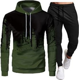 Men's Sweatshirt Tracksuit Pullover Hoodie Jogging Pants 2 Pieces Set (Color: GREEN-M)