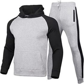 Men's Athletic Sweatshirt Tracksuit Pullover Hoodie Jogging Pants 2 Pieces Set (Color: GRAY-L)