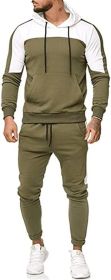 Men's Hooded Sweater Tracksuit Sports Casual Colorblock Sweater Jogger Pants 2-piece Set (Color: GREEN-M)