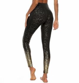 Women's Leggings Fitness Sports Gym Running Yoga Athletic Pants Gold (Color: Black, size: L)