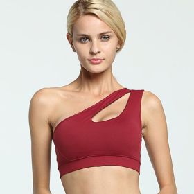 Women Sports Bra Sexy One Shoulder Solid Sports Bra Fitness Yoga Bras Gym Padded Sport Top Athletic Underwear Workout Running Clothing (Color: Red, size: S)