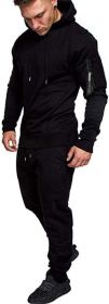 Men's Camouflage 2 Piece Sweatsuits Hoodie Jogging Athletic Tracksuit Sets (Color: Black-L)