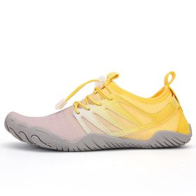 Unisex Hot Fitness Sneaker Cross-Training Crossfit Shoes High Quality Soft Comfortable Breathable Mesh Tennis Yoga Gym Treadmill (Color: Yellow gray, size: 37)