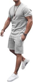 Men's 2 Piece Short Sets Outfits Round Collar Suit Solid Color Casual Track Suits (Color: GRAY-XL)