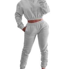 Velvet Thicken Sports Hoodie Jogging Pants Two Piece Winter Set For Women (Color: grey, size: XL)