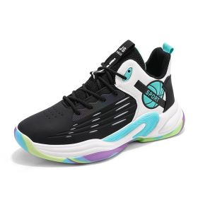 New men's shoes basketball breathable cushioning non-slip sports shoes gym training sports basketball shoes men (Color: Black, size: 37)