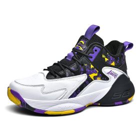 New Men's Shoes Basketball Breathable Cushioning Non-Slip Sports Shoes Gym Training Athletic Basketball Sneakers Women (Color: white purple, size: 40)