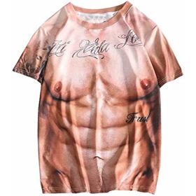 Mens Funny Muscle Printed Short Sleeve T-Shirt Muscle Man Costume Summer Tees (Color: Light flesh-S)