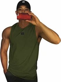 Men's A-Shirt Tank Sleeveless Shirt Men's Gym Tank Shirt Quick Dry Cool Shirt Casual Vest for Men (Color: Dark green, size: L)