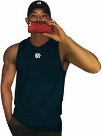 Men's A-Shirt Tank Sleeveless Shirt Men's Gym Tank Shirt Quick Dry Cool Shirt Casual Vest for Men (Color: Blue, size: XL)