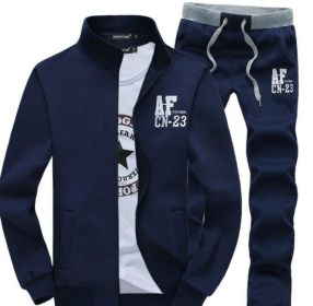 Men's Casual Tracksuit Long Sleeve Running Jogging Athletic Sports Set (Color: NAVY, size: XS)