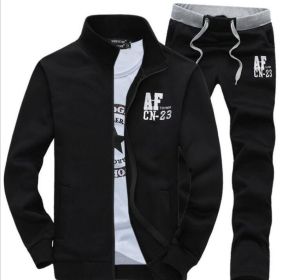 Men's Casual Tracksuit Long Sleeve Running Jogging Athletic Sports Set (Color: Black, size: M)