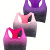 1pc/2pcs/3pcsMedium Support Two Tone Racer Back Sports Bra, Fitness Workout Running Yoga Bra