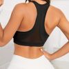 Green Solid Color Breathable Mesh Stitching Tank Top, Sports Yoga Fitness Bra