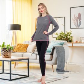 Women Thermal Underwear Long Johns Base Layer Inner Fleece Top Bottom 2 Pieces Sets (Color: Grey Melange, size: XL)